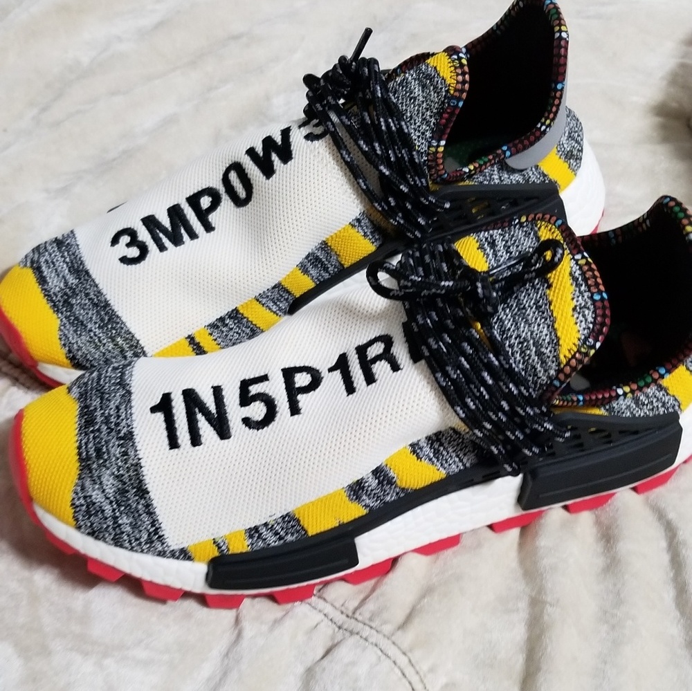 adidas Men Sneakers White Yellow Black with Red Outsole